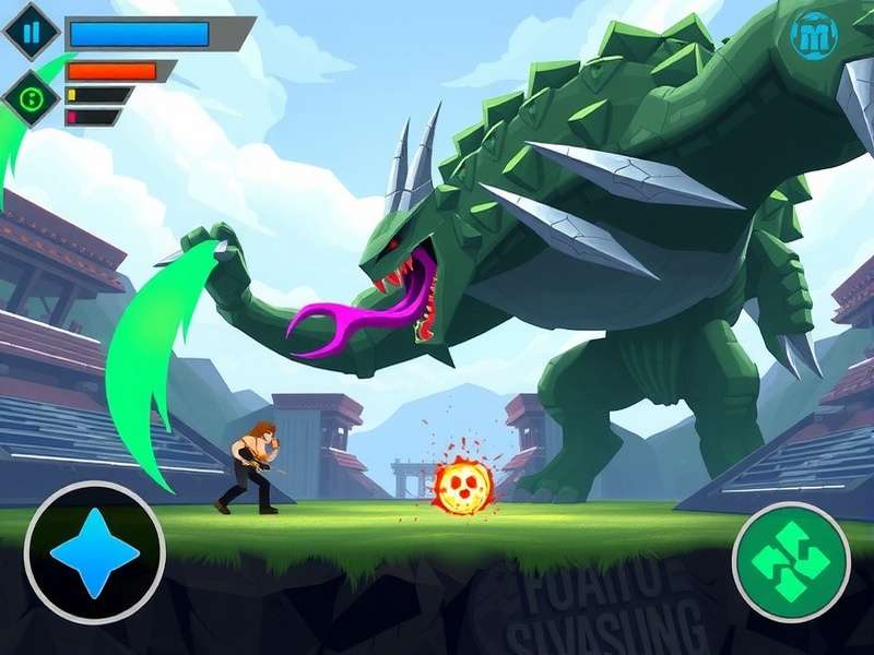 Titan Slayers gameplay screenshot showing player fighting giant monster
